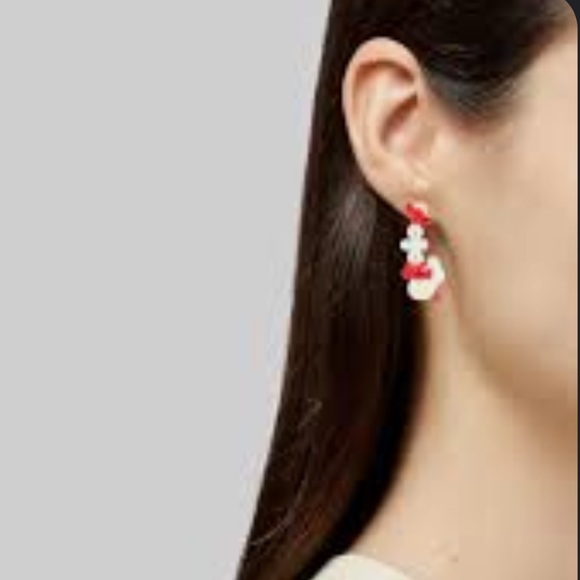 $90 Lele Sadoughi Riviera Beaded Huggie Hoop Earrings small / black & white - Picture 3 of 7